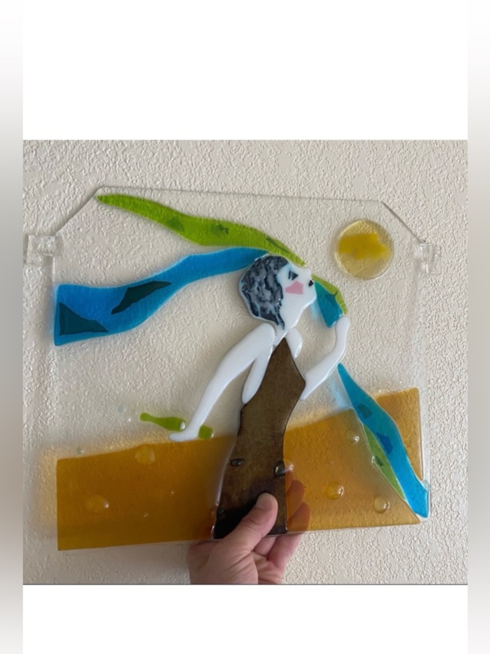 Vintage • Dichroic Iridescent Fused Art Glass Woman Celebrates Under Moon